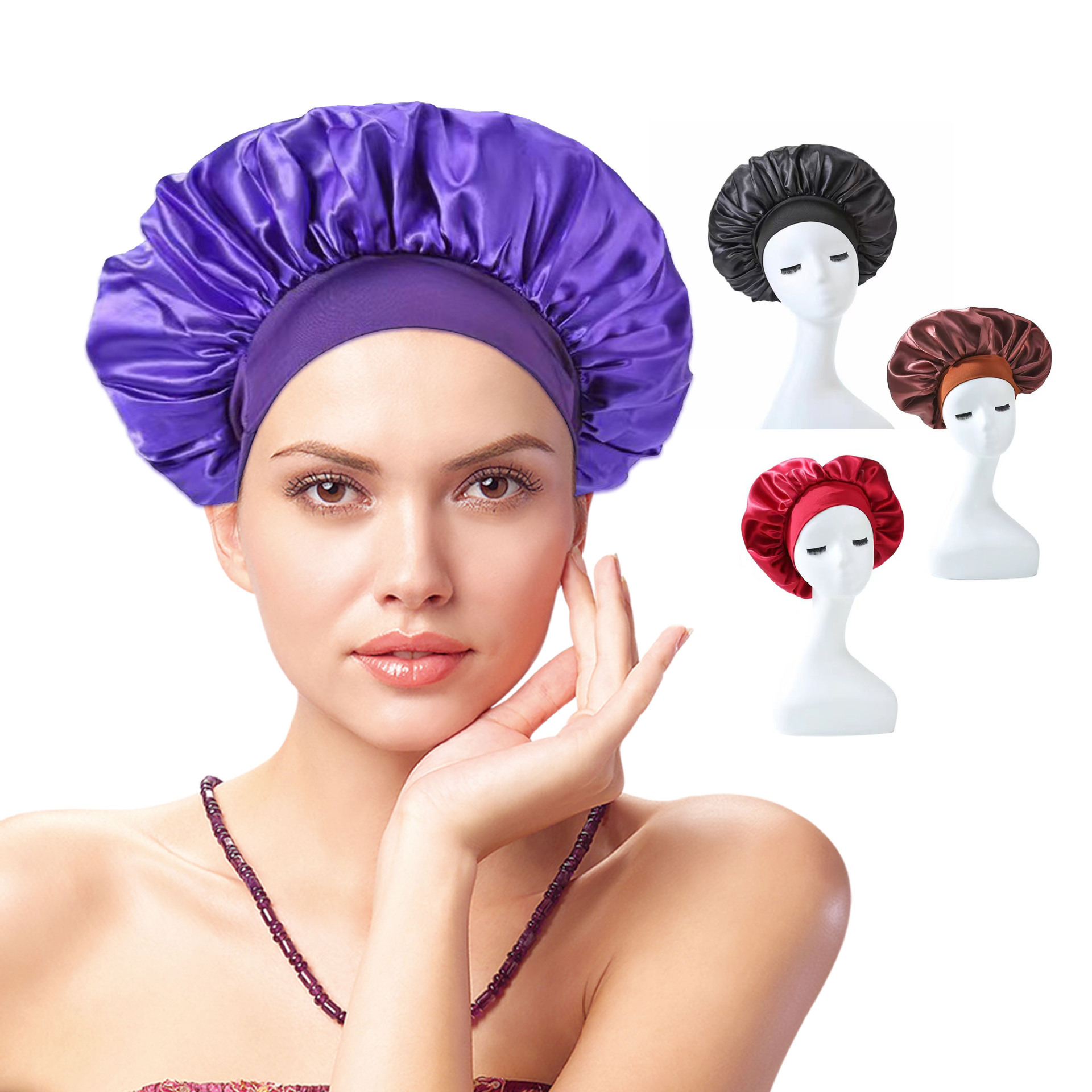 Amazon transfronterizo amplio borde alto elástico sombrero de dormir sombrero de quimioterapia sombrero para el cabello sombrero para el cabello seco