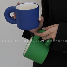 韩式风陶瓷水杯咖啡杯感高颜值办公室杯小众设计马克手把胖胖
