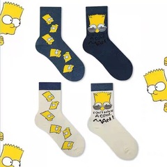 Simpson's Korean Trendy Brand Origin Ulzzang Hong Kong Style Japanese Inspired Ins Medium Calf Socks for Men and Women Cartoon Pure Cotton Trendy Socks