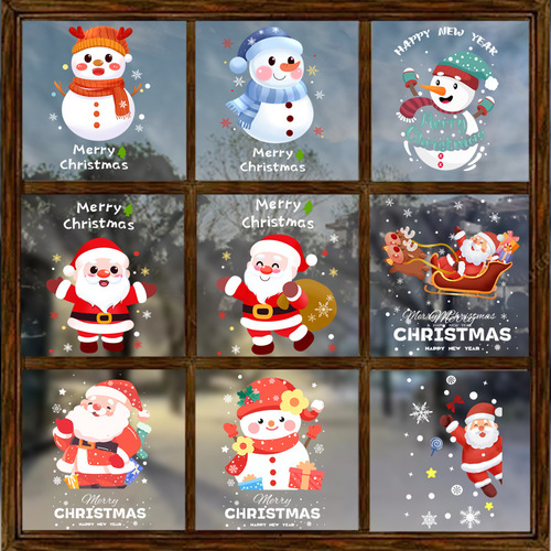 Santa Claus Christmas decoration static sticker window flower scene arrangement glass door sticker window