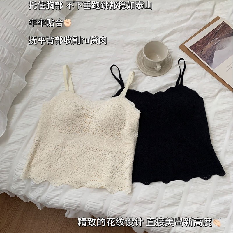 6682羊毛蕾丝抹胸美背文胸法式提花波浪花边提托聚拢防滑吊带背心|undefined
