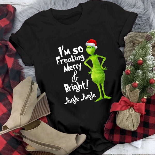 Christmas Short-Sleeved Wish European and American Grinch Green-Haired Grinch Printed Short-Sleeved T-Shirt Christmas Short-Sleeved Wish European and American Grinch Green-Haired Grinch Printed Short-Sleeved T-Shirt