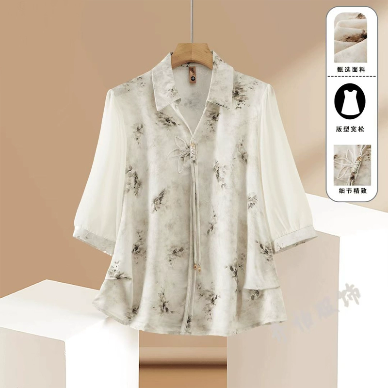 Летняя одежда для мамы 2025, новые женские модные рубашки со средним рукавом для женщин среднего и пожилого возраста, новые летние шифоновые топы в китайском стиле