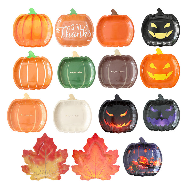 Halloween-Themed Pumpkin Dinner Plate 9inch Disposable Paper Plates in Stock for Harvest Festival and Thanksgiving