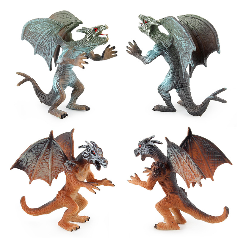 Dragón de dinosaurio Jurásico dragón mágico occidental modelo de Dragón Volador mutación Dragón de doble cabeza modelo de tamaño pequeño adornos hechos a mano