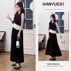 今年人気の美しい服装、新しい大きいサイズのレディーススプライシングフリルノースリーブトップスとスカートのツーピーススーツ