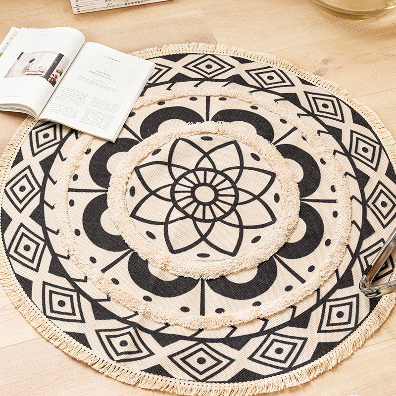摩洛哥风格棉麻地垫简约卧室家用床边地毯客厅沙发茶几脚垫可机洗