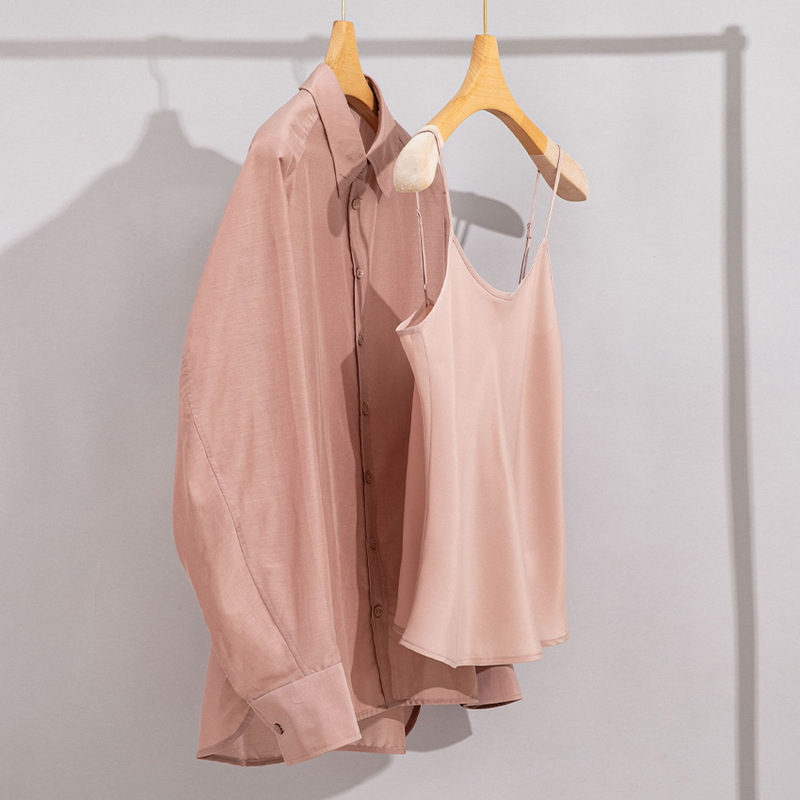 Silk Cotton Shirt Women's Two-Piece Long-Sleeved Vest High-End Loose Slimming Elegant Versatile Shirt Women's Summer Thin