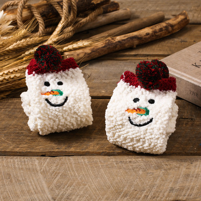 Otoño e Invierno nuevos calcetines de terciopelo de coral de invierno engrosada tridimensional de dibujos animados bordados piso calcetines de Navidad media Casa De terciopelo Calcetines