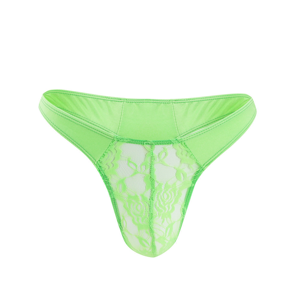 Trendy Personality Lace Thong U-Convex Low Waist Men's T-Pants Transparent Sexy Underwear For Men_voghion.com