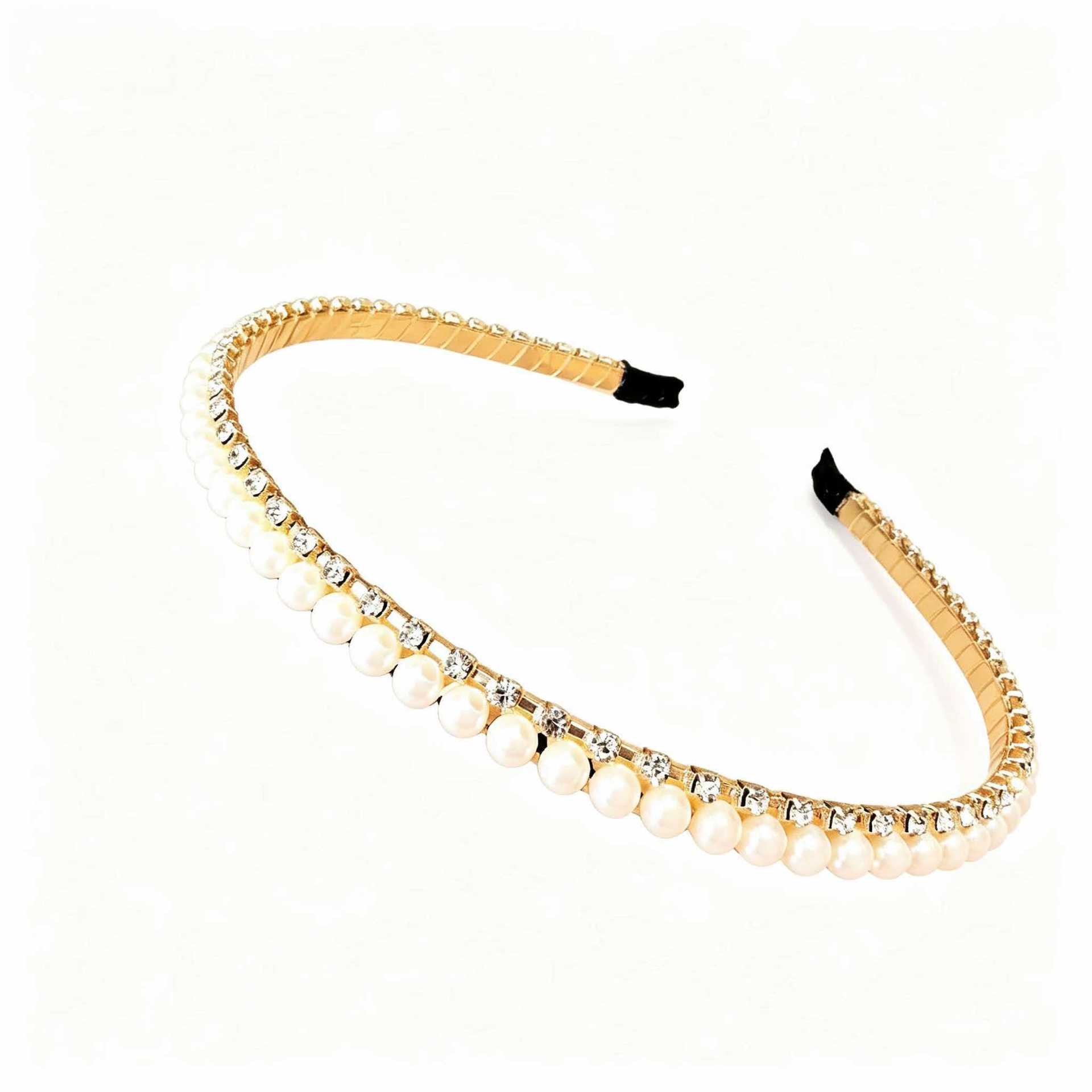 Diadema de Doble Capa con Perlas y Cristales Hecha a Mano para Mujer image 6