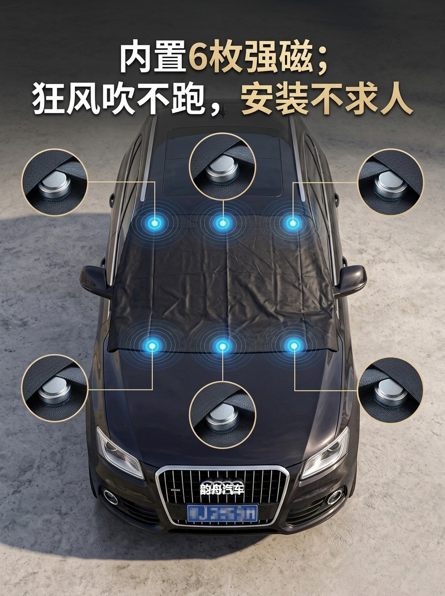 600D Oxford cloth car snow cover, anti-frost and anti-snow shield, front windshield sunshade, anti-freeze magnetic snow shield