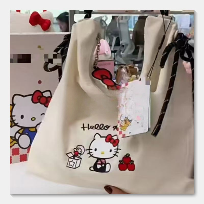 可爱卡通kitty刺绣帆布包女2025新款大容量通勤托特包单肩斜挎包|undefined