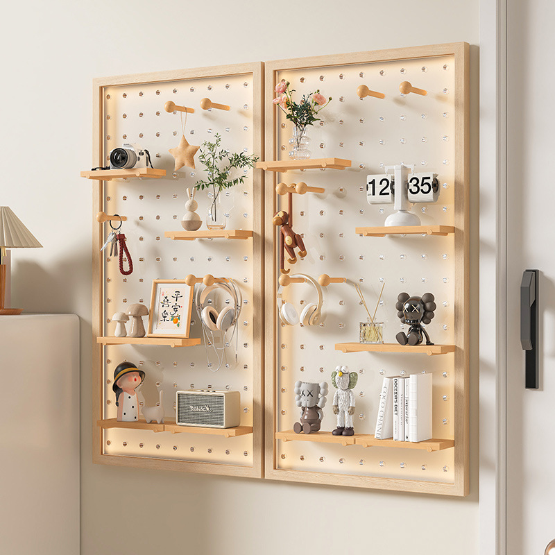 Acrílico agujero redondo madera maciza pared almacenamiento rack agujero tablero entrada sala de estar decorativa colgante tablero gancho