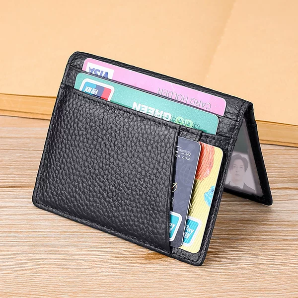 Cross-border First Layer Cowhide Card Bag Cowhide Ultra-thin Card Holder Fixed Anti-theft Brush Men's Card Bag Foreign Trade Genuine Leather Card Holder