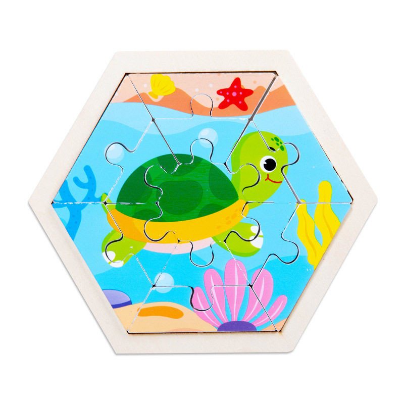 Rompecabezas de animales de dibujos animados tridimensional creativo para niños hexagonales rompecabezas de Educación Temprana de Madera Juguetes cognitivos de tráfico de frutas y verduras