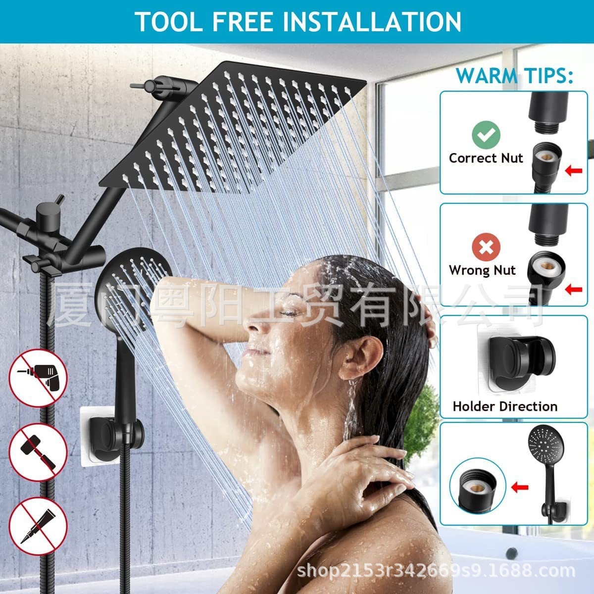 Amazon Bestseller 3 Function Handheld Showerhead 8/10/12-inch Elegant Black shower head Set wholesale Application Scenario