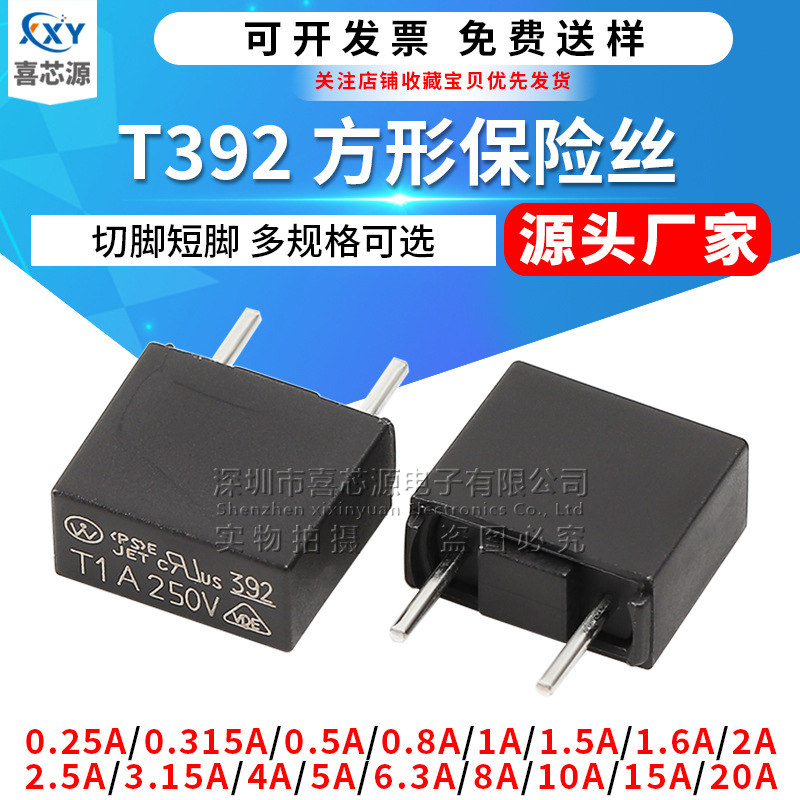 源头厂家 392方形保险丝 250V T0.5A/2/3.15/4A-20A 慢断黑色短脚