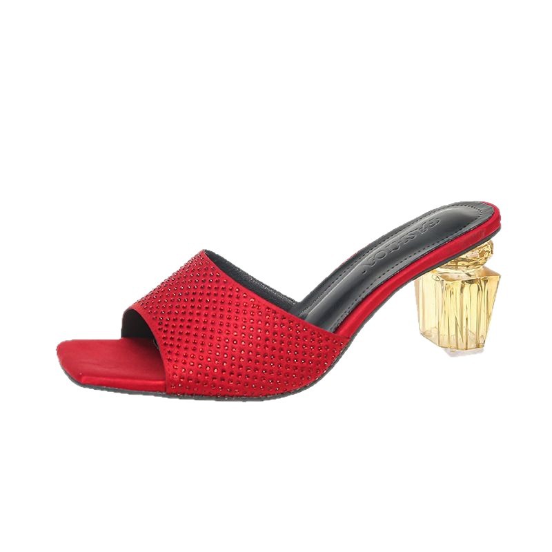 25 New High-end Perfume Square-toed Slippers, Feminine And Fashionable Rhinestone High-heeled Slippers For Women,_vogvips.com