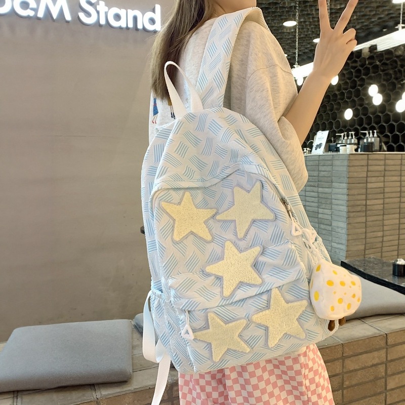 双肩包韩系少女小众星星背包日系大容量学院风上课学生书包|undefined