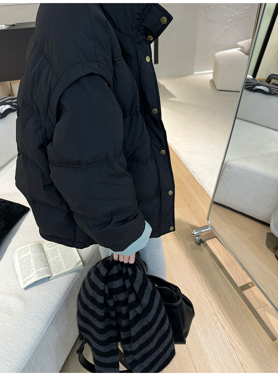 黎诺韩系休闲拼色白鸭绒羽绒服女2024冬季新款立领宽松面包服外套详情20