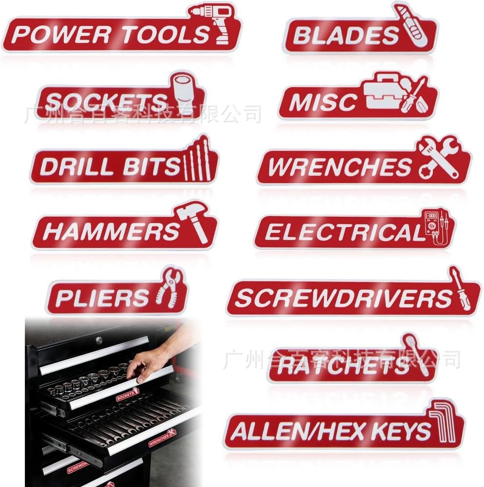 Cross-Border Best-Selling Car Toolbox Label Magnets, 12-Piece Set with Icon Toolbox Magnet Labels