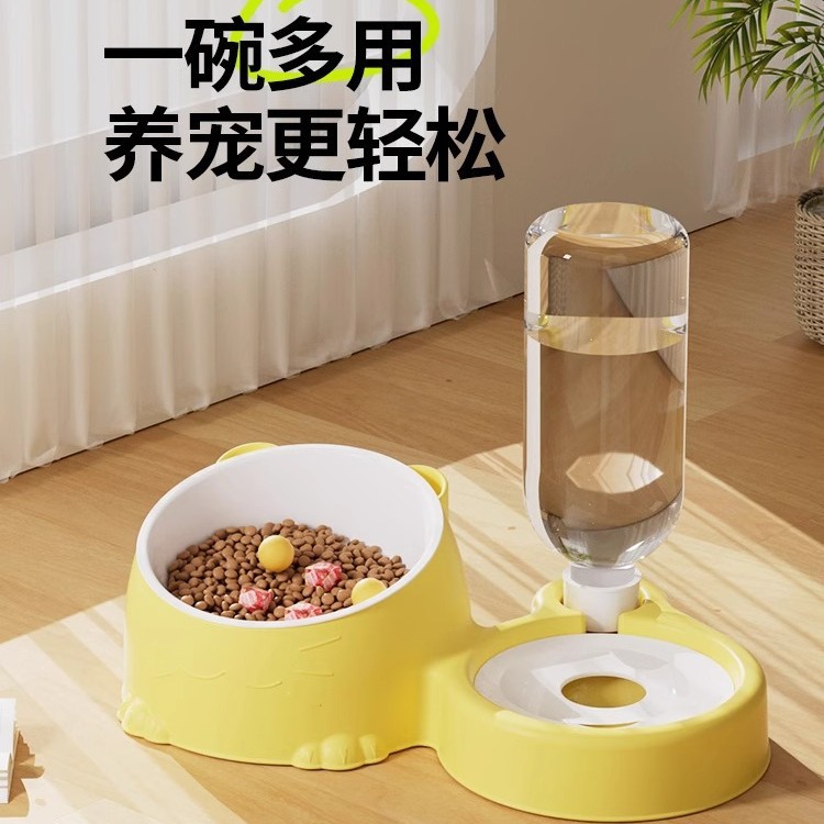 고양이 그릇 더블 그릇 자동 식수 애완 동물 고양이 사료 개밥 그릇 개 그릇 귀여운 간단한 고양이 그릇 개 그릇 애완 동물 용품