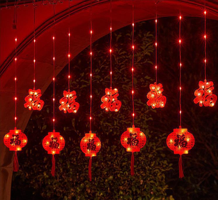 Luces de cadena Año Nuevo luces decorativas Piscis luces de colores Festival de Primavera 2024 fu carácter nuevo Fuwa Año Nuevo cortina pequeña linterna roja