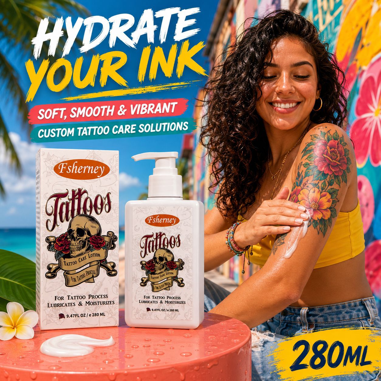 Tattoo Care Moisturizing Lotion 280ml, Color Fixing Tattoo Care, Gentle Moisturizing and Nourishing Body Lotion, Wholesale