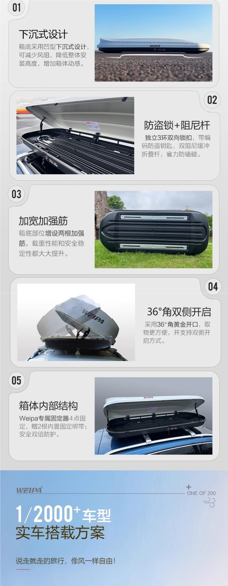 Weipa Roof Luggage Case for M7 Suv Car Travel Luggage Rack Ultra-Thin Flat Ultra-Low