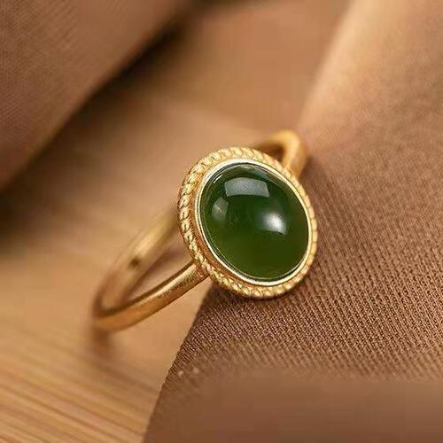 S925 Silver-plated Jade Ring with Natural Hetian Jade, Suitable for Hanfu and Cheongsam, Personalized Ring, Finger Ring Accessory for Women