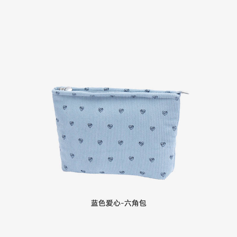 新しいコーデュロイ桃心化粧バッグ大容量高级感ポータブル化粧品収纳バケツバッグ