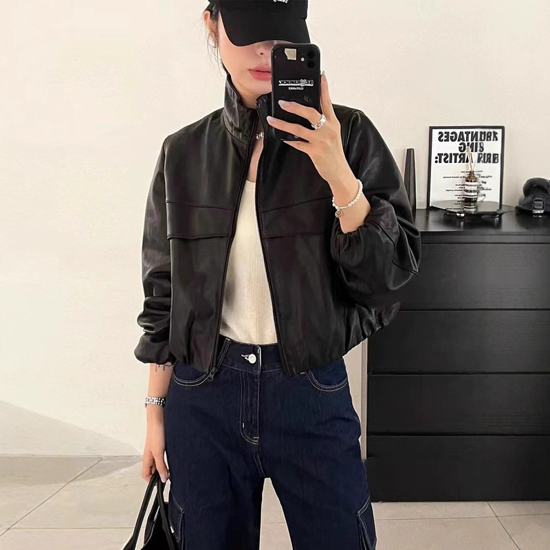 【Secret Realm of Freedom】Haining Genuine Leather Women's Short Sheepskin Jacket Coat Spring and Autumn Fashionable and Stylish Loose Fit 【Secret Realm of Freedom】Haining Genuine Leather Women's Short Sheepskin Jacket Coat Spring and Autumn Fashionable and Stylish Loose Fit