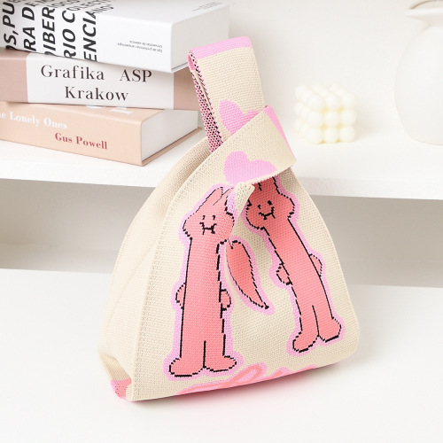 New Knit Shoulder Bag for Women, Outing and Photos, Cute Rabbit Handle Bag, Single Shoulder Bag, Vest Backpack, Lunch Box Bag