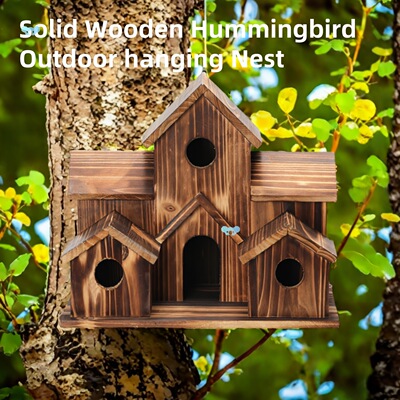 1pc Handcrafted Wooden Birdhouse Solid Wooden Hummingbird|ms