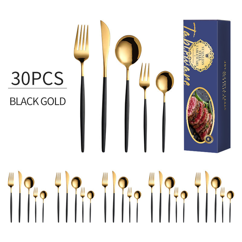 Amazon cubiertos de acero inoxidable transfronterizos set 30 piezas brillante cuchillo y tenedor portugués cuchillo y tenedor de filete de restaurante occidental cuchara