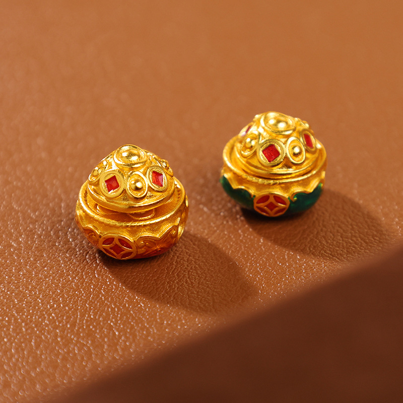 Fortune Flowing Gold Ingot Treasure Bowl Transfer Beads Enamel Rotating Beads Spacer Beads Bracelet DIY Accessories for Women