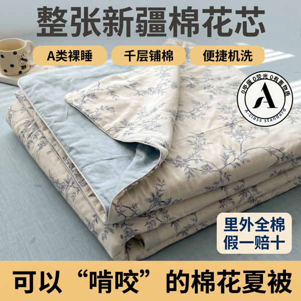 新款A类纯棉夏凉被全棉新疆棉花夏被四件套夏季可机洗儿童空调被