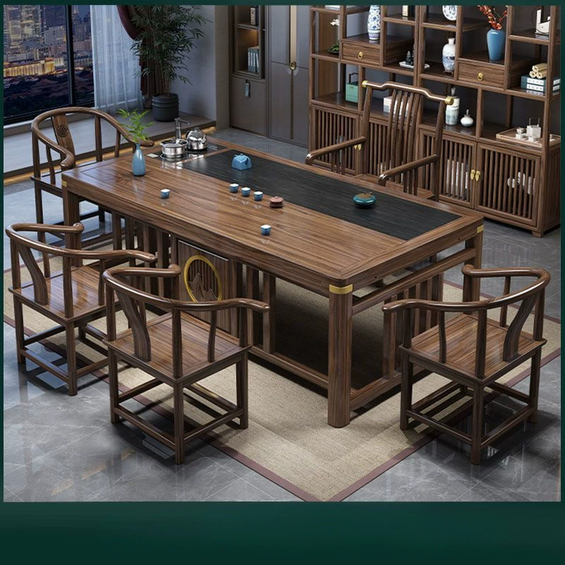 Новый чайный столик и стул в китайском стиле, комбинированный чайный столик из цельного дерева, чайный столик, домашний офис, балкон, встроенный чайный столик для кунг-фу, набор