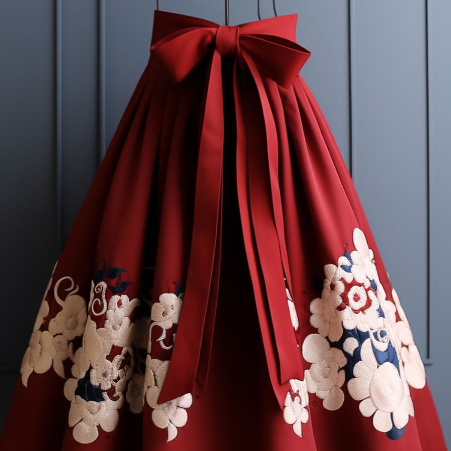 This year's popular popular red skirt for birth year spring new small modified maxi dress toast dress for women