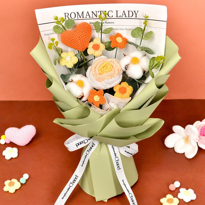 Productos transfronterizos acabados de lana tejido flores hechas a mano girasol trenzado regalos de vacaciones decoración flores falsas al por mayor