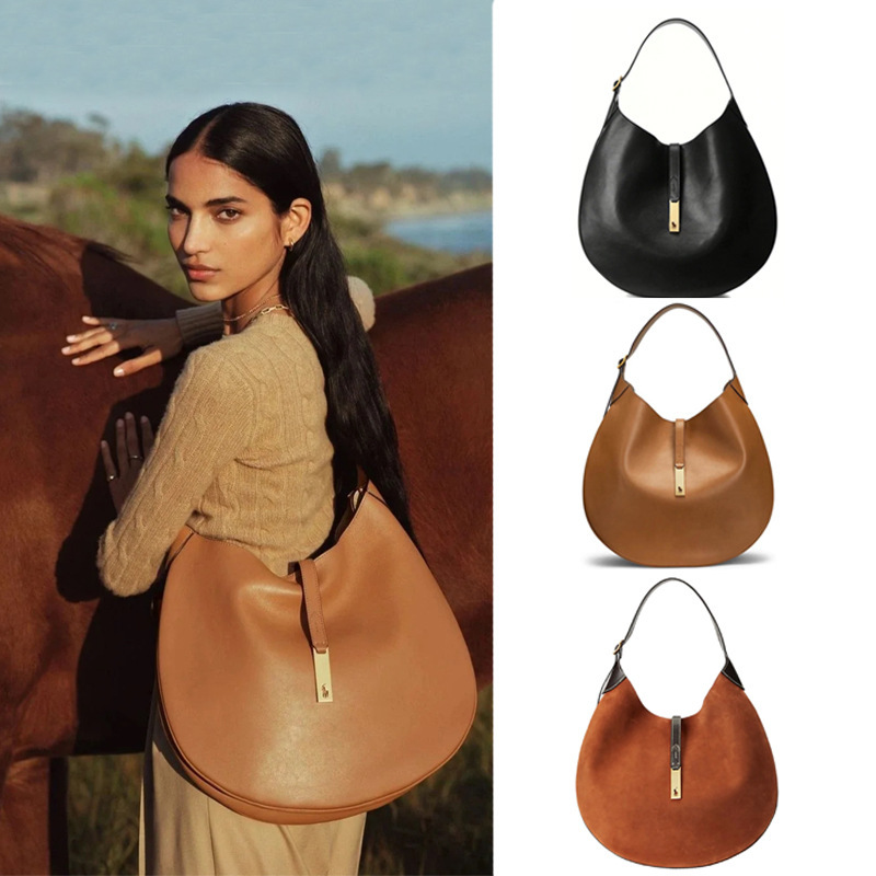 Zheng Xiujing Same POLO ID Leather Crescent Saddle Shoulder Tote Bag Large Capacity Crossbody Dumpling Ode Bag