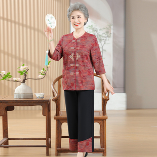Summer Clothes for the Elderly, Women's Mid-Sleeve Shirts, Grandma Suits, Stand-Up Collar Chinese Style Tops, Mom's 2025 New Chinese Style Shirts