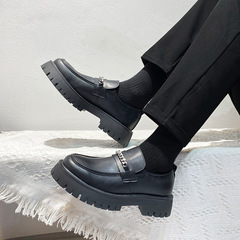 Loafers men's 2021 new thick-soled leather shoes British style increased round toe slip-on lazy shoes 2137-T