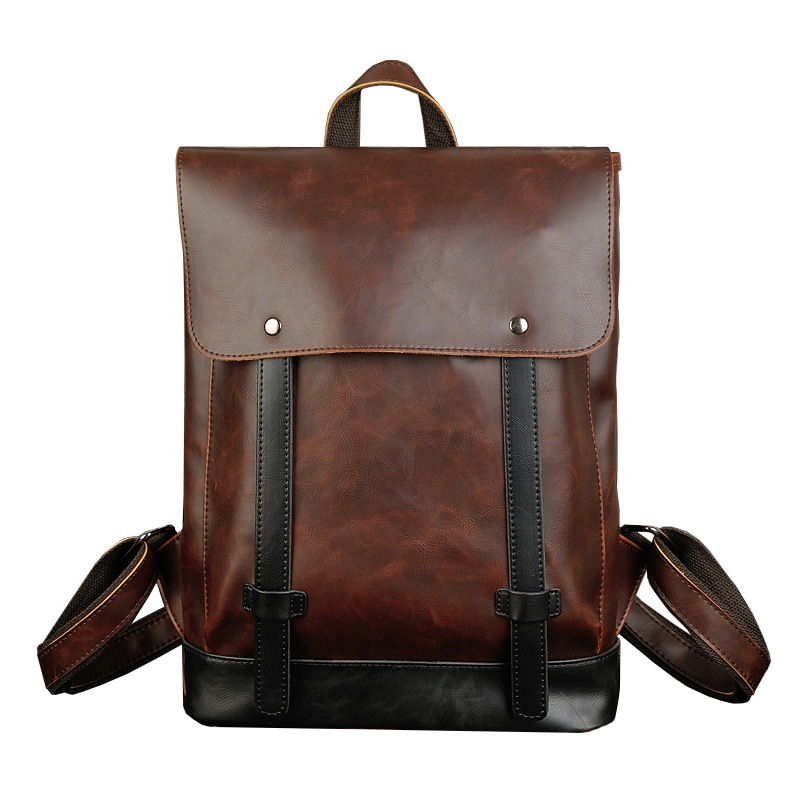 Vintage Men's Pu Leather Backpack Large Capacity Travel Bag_voghion.com