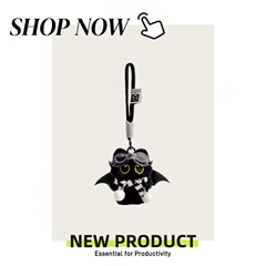 可爱大眼恶魔小黑猫毛绒公仔钥匙扣卡通小玩偶包包挂件包挂饰礼物