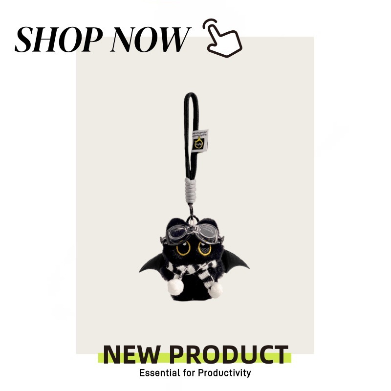 可爱大眼恶魔小黑猫毛绒公仔钥匙扣卡通小玩偶包包挂件包挂饰礼物|undefined