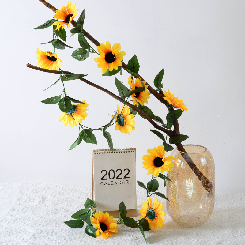 Flor de girasol vid flor artificial hogar Sling Decoración girasol vid fotografía apoyos flor falsa al por mayor