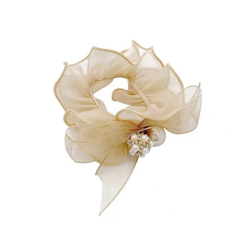 Korean online celebrity new style hair flower bow high-end hair tie for women temperament organdy large intestine hair tie to tie hair elastic