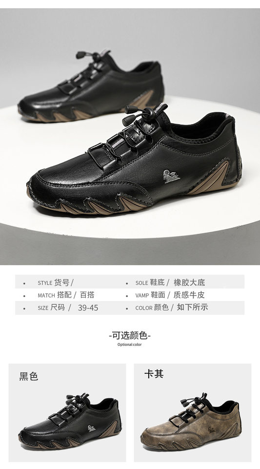 Giày lười nam da thật cổ thấp mũi tròn, đế cao su gót thấp 1-3 cm — G6613 kaki, G6613 màu đen chi tiết 3